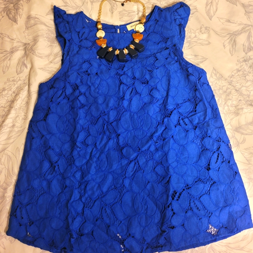 Monteau Blue Lace Tank Top